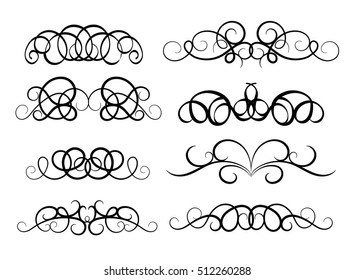 Vintage decor elements and wicker lines in vector. Decoration for logos, page, wedding album or restaurant menu in set. Calligraphic design elements