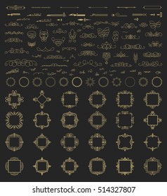 Vintage decor elements and wicker lines in vector. Decoration for logos, page, wedding album or restaurant menu in set. Calligraphic design elements