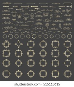 Vintage decor elements and wicker lines in vector. Decoration for logos, page, wedding album or restaurant menu in set. Calligraphic design elements