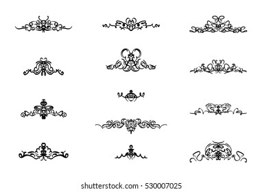 Vintage decor elements and wicker lines in vector. Decoration for logos, page, wedding album or restaurant menu in set. Calligraphic design elements