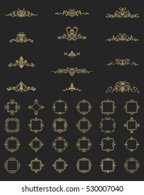 Vintage decor elements and wicker lines in vector. Decoration for logos, page, wedding album or restaurant menu in set. Calligraphic design elements