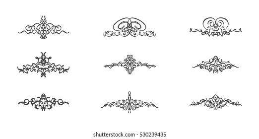 Vintage decor elements and wicker lines in vector. Decoration for logos, page, wedding album or restaurant menu in set. Calligraphic design elements