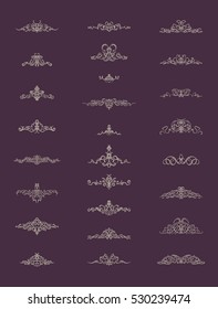 Vintage decor elements and wicker lines in vector. Decoration for logos, page, wedding album or restaurant menu in set. Calligraphic design elements