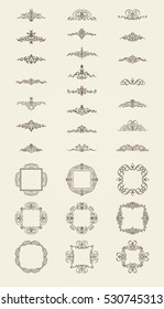 Vintage decor elements and wicker lines in vector. Decoration for logos, page, wedding album or restaurant menu in set. Calligraphic design elements