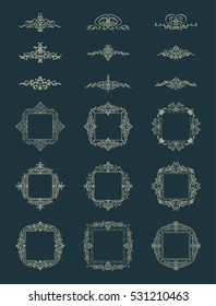 Vintage decor elements and wicker lines in vector. Decoration for logos, page, wedding album or restaurant menu in set. Calligraphic design elements