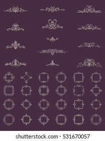 Vintage decor elements and wicker lines in vector. Decoration for logos, page, wedding album or restaurant menu in set. Calligraphic design elements