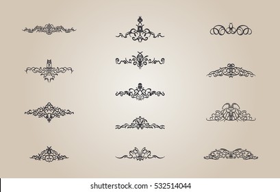 Vintage decor elements and wicker lines in vector. Decoration for logos, page, wedding album or restaurant menu in set. Calligraphic design elements