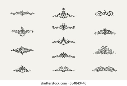 Vintage decor elements and wicker lines in vector. Decoration for logos, page, wedding album or restaurant menu in set. Calligraphic design elements