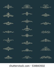 Vintage decor elements and wicker lines in vector. Decoration for logos, page, wedding album or restaurant menu in set. Calligraphic design elements