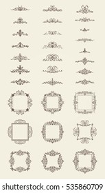 Vintage decor elements and wicker lines in vector. Decoration for logos, page, wedding album or restaurant menu in set. Calligraphic design elements