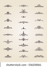 Vintage decor elements and wicker lines in vector. Decoration for logos, page, wedding album or restaurant menu in set. Calligraphic design elements