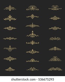 Vintage decor elements and wicker lines in vector. Decoration for logos, page, wedding album or restaurant menu in set. Calligraphic design elements