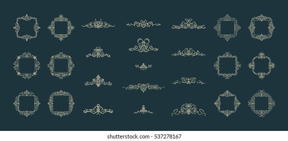 Vintage decor elements and wicker lines in vector. Decoration for logos, page, wedding album or restaurant menu in set. Calligraphic design elements