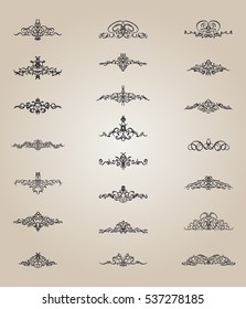 Vintage decor elements and wicker lines in vector. Decoration for logos, page, wedding album or restaurant menu in set. Calligraphic design elements