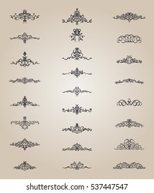 Vintage decor elements and wicker lines in vector. Decoration for logos, page, wedding album or restaurant menu in set. Calligraphic design elements