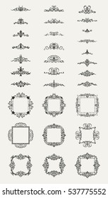 Vintage decor elements and wicker lines in vector. Decoration for logos, page, wedding album or restaurant menu in set. Calligraphic design elements