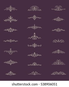 Vintage decor elements and wicker lines in vector. Decoration for logos, page, wedding album or restaurant menu in set. Calligraphic design elements