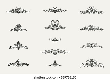 Vintage decor elements and wicker lines in vector. Decoration for logos, page, wedding album or restaurant menu in set. Calligraphic design elements