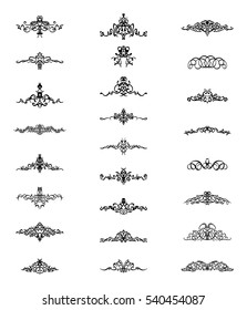 Vintage decor elements and wicker lines in vector. Decoration for logos, page, wedding album or restaurant menu in set. Calligraphic design elements
