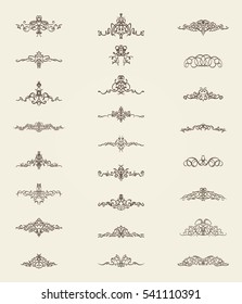 Vintage decor elements and wicker lines in vector. Decoration for logos, page, wedding album or restaurant menu in set. Calligraphic design elements