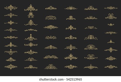 Vintage decor elements and wicker lines in vector. Decoration for logos, page, wedding album or restaurant menu in set. Calligraphic design elements