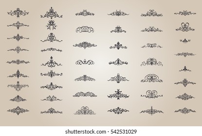 Vintage decor elements and wicker lines in vector. Decoration for logos, page, wedding album or restaurant menu in set. Calligraphic design elements