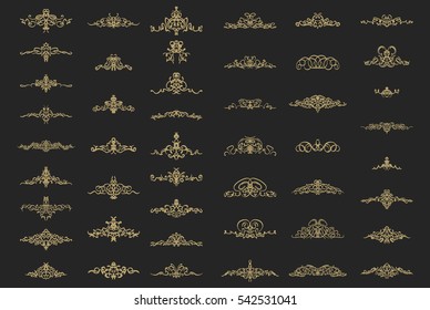 Vintage decor elements and wicker lines in vector. Decoration for logos, page, wedding album or restaurant menu in set. Calligraphic design elements