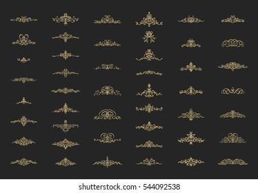 Vintage decor elements and wicker lines in vector. Decoration for logos, page, wedding album or restaurant menu in set. Calligraphic design elements