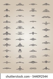 Vintage decor elements and wicker lines in vector. Decoration for logos, page, wedding album or restaurant menu in set. Calligraphic design elements