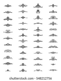 Vintage decor elements and wicker lines in vector. Decoration for logos, page, wedding album or restaurant menu in set. Calligraphic design elements