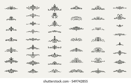 Vintage decor elements and wicker lines in vector. Decoration for logos, page, wedding album or restaurant menu in set. Calligraphic design elements