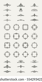 Vintage decor elements and wicker lines in vector. Decoration for logos, page, wedding album or restaurant menu in set. Calligraphic design elements