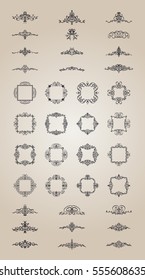 Vintage decor elements and wicker lines in vector. Decoration for logos, page, wedding album or restaurant menu in set. Calligraphic design elements