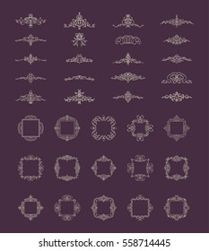 Vintage decor elements and wicker lines in vector. Decoration for logos, page, wedding album or restaurant menu in set. Calligraphic design elements