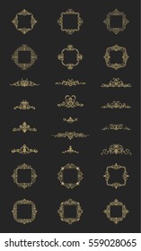 Vintage decor elements and wicker lines in vector. Decoration for logos, page, wedding album or restaurant menu in set. Calligraphic design elements