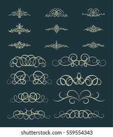 Vintage decor elements and wicker lines in vector. Decoration for logos, page, wedding album or restaurant menu in set. Calligraphic design elements