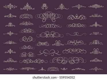 Vintage decor elements and wicker lines in vector. Decoration for logos, page, wedding album or restaurant menu in set. Calligraphic design elements