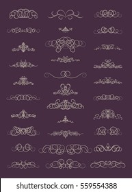 Vintage decor elements and wicker lines in vector. Decoration for logos, page, wedding album or restaurant menu in set. Calligraphic design elements