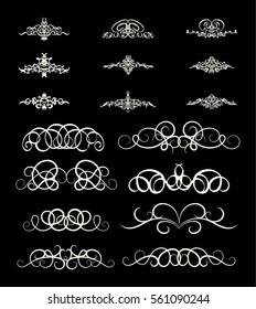 Vintage decor elements and wicker lines in vector. Decoration for logos, page, wedding album or restaurant menu in set. Calligraphic design elements