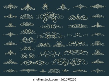 Vintage decor elements and wicker lines in vector. Decoration for logos, page, wedding album or restaurant menu in set. Calligraphic design elements