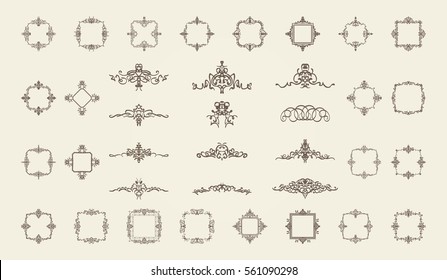 Vintage decor elements and wicker lines in vector. Decoration for logos, page, wedding album or restaurant menu in set. Calligraphic design elements