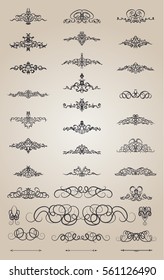 Vintage decor elements and wicker lines in vector. Decoration for logos, page, wedding album or restaurant menu in set. Calligraphic design elements