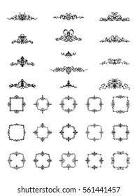 Vintage decor elements and wicker lines in vector. Decoration for logos, page, wedding album or restaurant menu in set. Calligraphic design elements