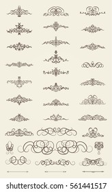 Vintage decor elements and wicker lines in vector. Decoration for logos, page, wedding album or restaurant menu in set. Calligraphic design elements