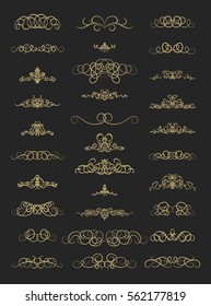 Vintage decor elements and wicker lines in vector. Decoration for logos, page, wedding album or restaurant menu in set. Calligraphic design elements