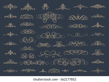 Vintage decor elements and wicker lines in vector. Decoration for logos, page, wedding album or restaurant menu in set. Calligraphic design elements