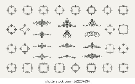 Vintage decor elements and wicker lines in vector. Decoration for logos, page, wedding album or restaurant menu in set. Calligraphic design elements