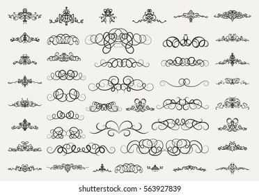 Vintage decor elements and wicker lines in vector. Decoration for logos, page, wedding album or restaurant menu in set. Calligraphic design elements