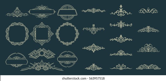 Vintage decor elements and wicker lines in vector. Decoration for logos, page, wedding album or restaurant menu in set. Calligraphic design elements