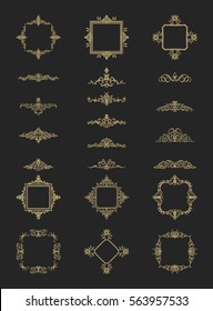 Vintage decor elements and wicker lines in vector. Decoration for logos, page, wedding album or restaurant menu in set. Calligraphic design elements